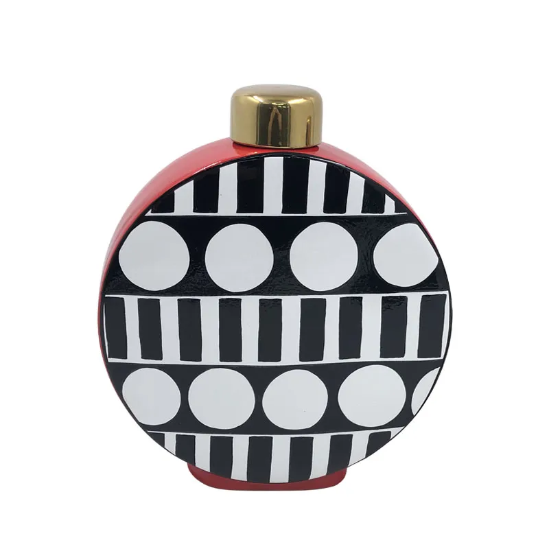 15-50093 ΚΕΡΑΜΙΚΟ ΚΥΚΛΙΚΟ ΒΑΖΟ ΜΕ ΚΑΠΑΚΙ ΜΕΓΑΛΟ ΑΣΠΡΟΜΑΥΡΑ ΣΧΗΜΑΤΑ - 28x9x33cm 4/KIB 1