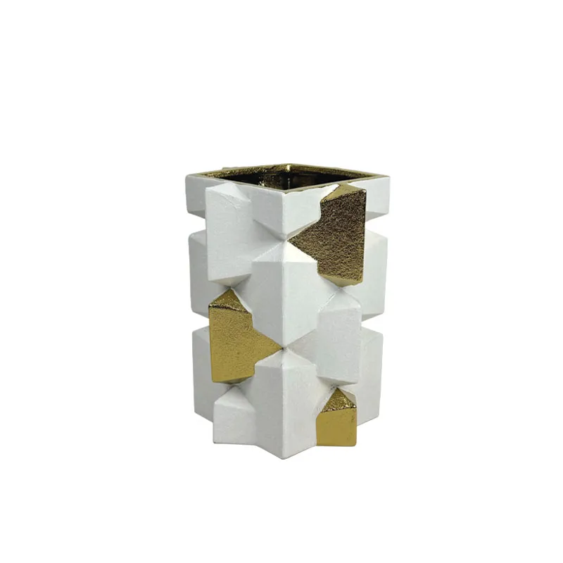 15-50159 ΚΕΡΑΜΙΚΟ ΒΑΖΟ ΛΕΥΚΟ/ΧΡΥΣΟ ΤΕΤΡΑΓΩΝΑ ΧΙΑΣΤI SMALL - 24.1cm 4/ΚΙΒ 1