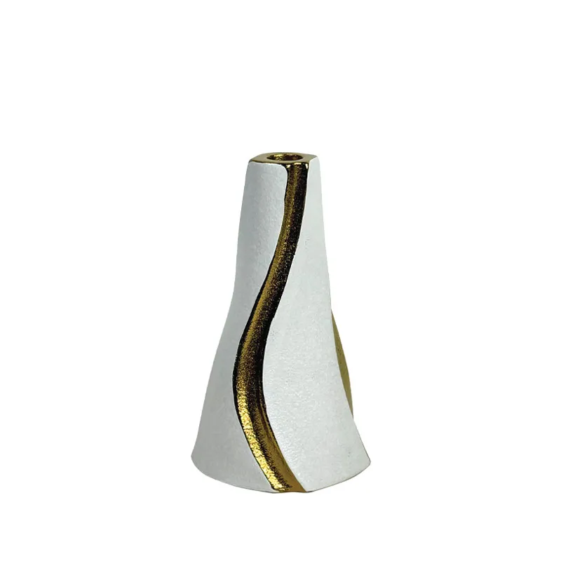 15-50179 ΚΕΡΑΜΙΚΟ ΚΗΡΟΠΗΓΙΟ ΛΕΥΚΟ/ΧΡΥΣΟ ΚΩΝΙΚΟ ΚΑΘΕΤΑ ΚΥΜΑΤΑ ΜΕΓΑΛΟ - 24.1cm 12/ΚΙΒ 1