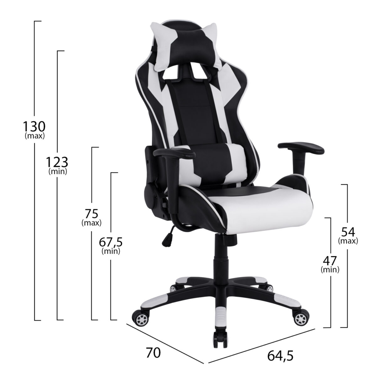 polythrona-gaming-fb9107204-mayri-leyki-1 ΠΟΛΥΘΡΟΝΑ GAMING DARIUS HM1072.04 ΜΑΥΡΗ-ΛΕΥΚΗ 66,5x70x(122-129) cm 2
