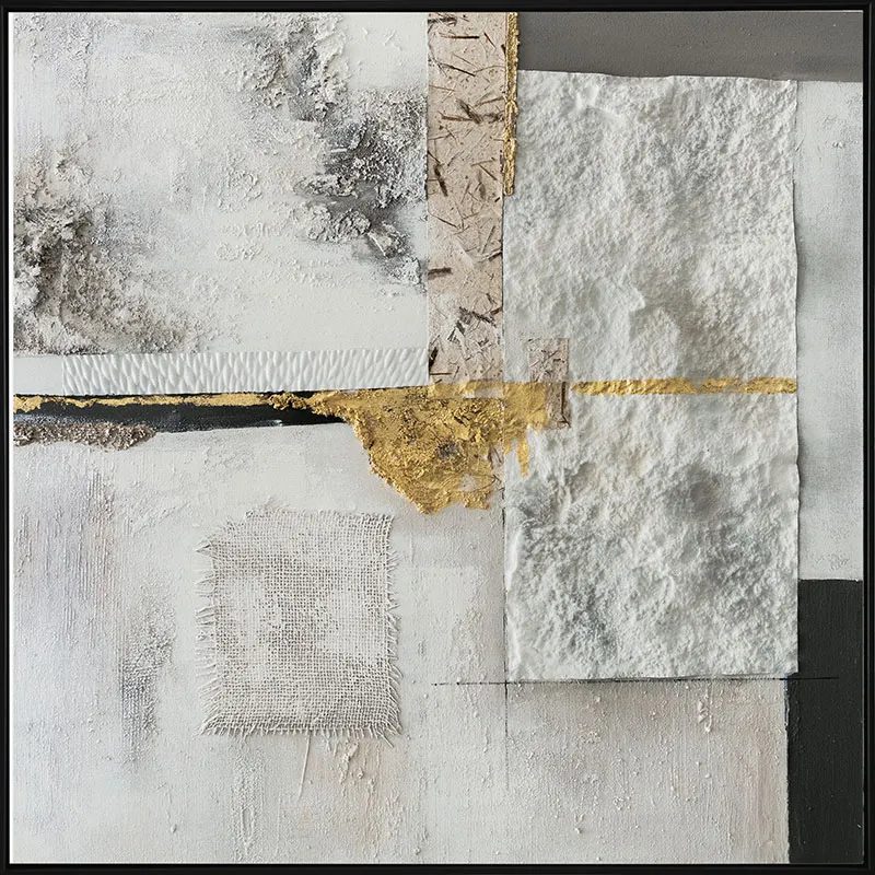 16-30112-120x120cm ΠΙΝΑΚΑΣ ΚΑΜΒΑΣ ΓΚΡΙ/ΜΑΥΡΟ/ΧΡΥΣΟ ΑΦΗΡΗΜΕΝΟ ΣΧΕΔΙΟ ME ΣΤΟΙΧΕΙΑ 3D ΣΕ ΚΟΡΝΙΖΑ - 122.5x122.5x4.5cm 6/ΚΙΒ 1