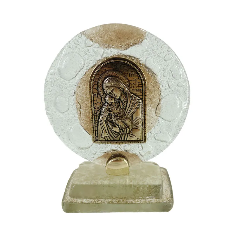 S1462 ΕΠΙΤΡAΠΕΖΙΟ ΔΙΑΚΟΣΜΗΤΙΚΟ ΓΟΥΡΙ ΠΑΝΑΓΙΑ ΧΡΥΣΟ ΣΕ ΦΥΣΗΤΟ ΓΥΑΛΙ ΚΑΦΕ/ΛΕΥΚΟ - Υ12cm 1